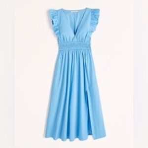 Abercrombie & Fitch Blue Flutter Sleeve Midi Dress